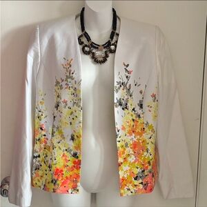 Floral Print Blazer - White with Multicolor Accents